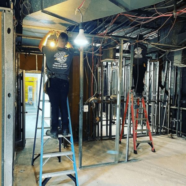 Stone Electric staff working on wiring installation